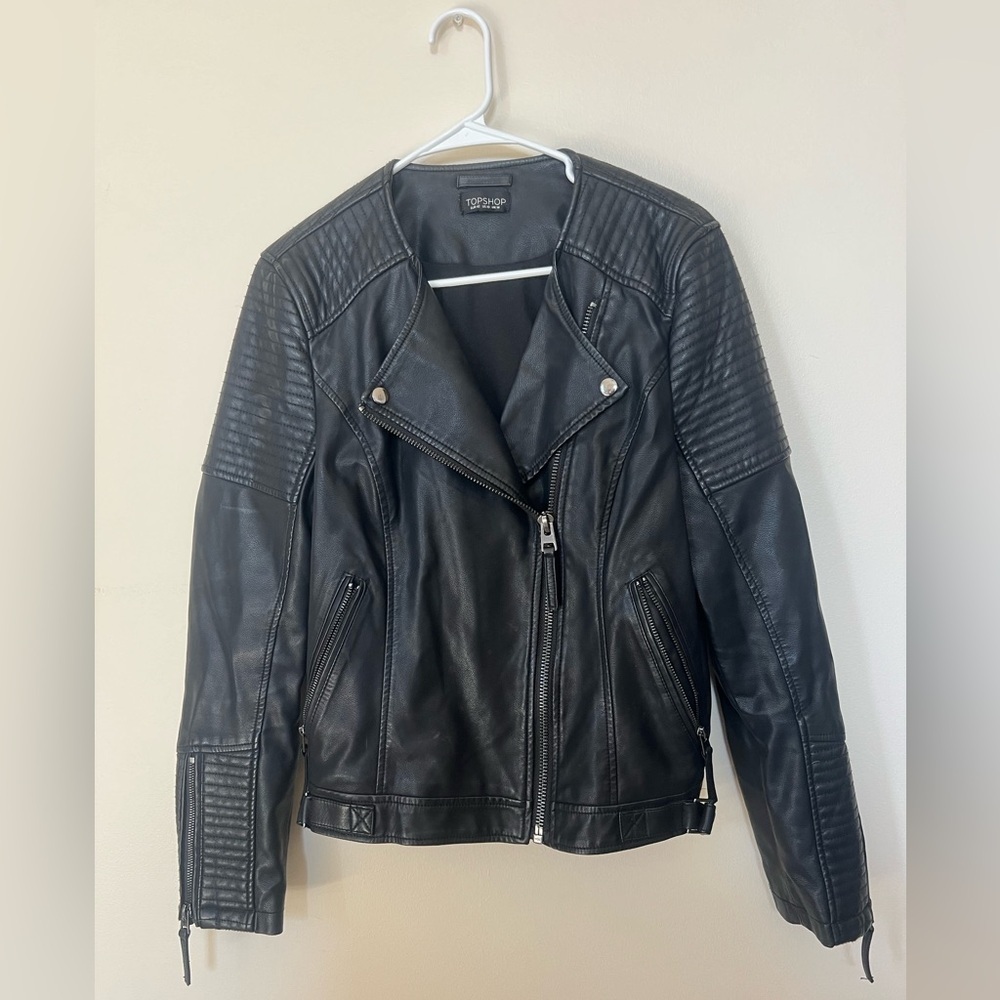Black Faux Leather Topshop size 10 Jacket